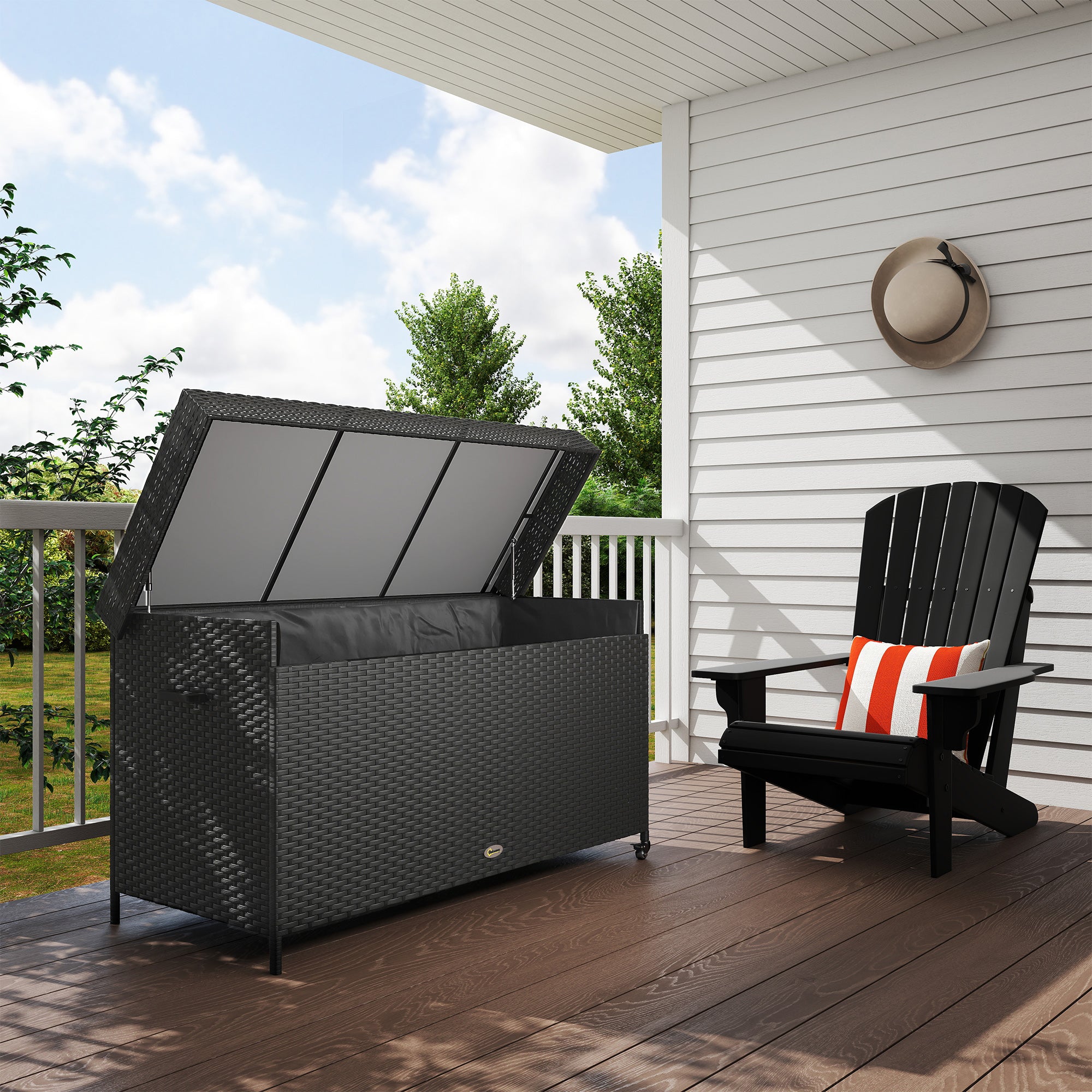 627L Rattan Storage Box with 2 Brake Wheels - Black