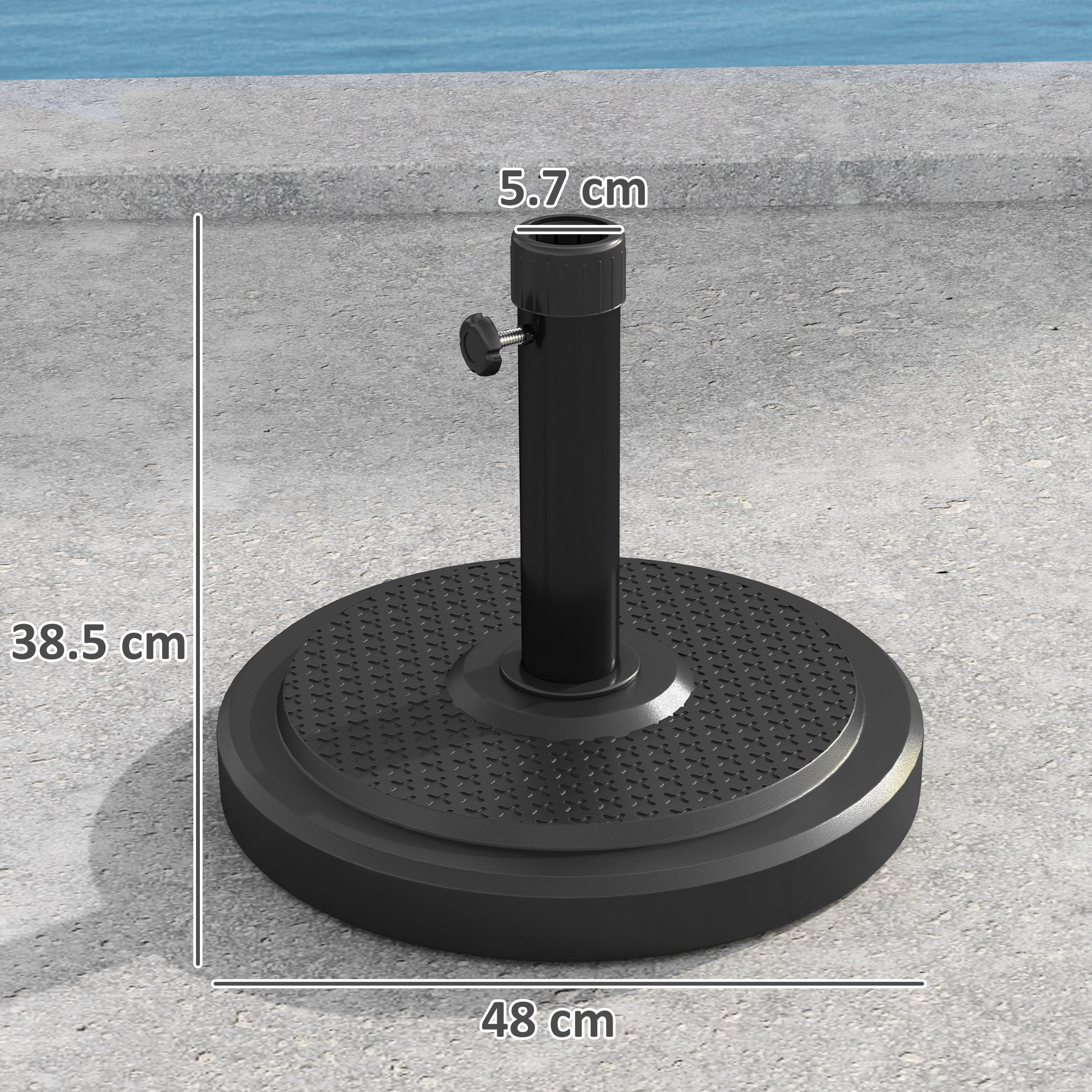 22kg Garden Parasol Base, Round HDPE Sun Umbrella Base, Heavy Duty Outdoor Umbrella Stand for 38mm or 48mm Outdoor Umbrella Poles, Black