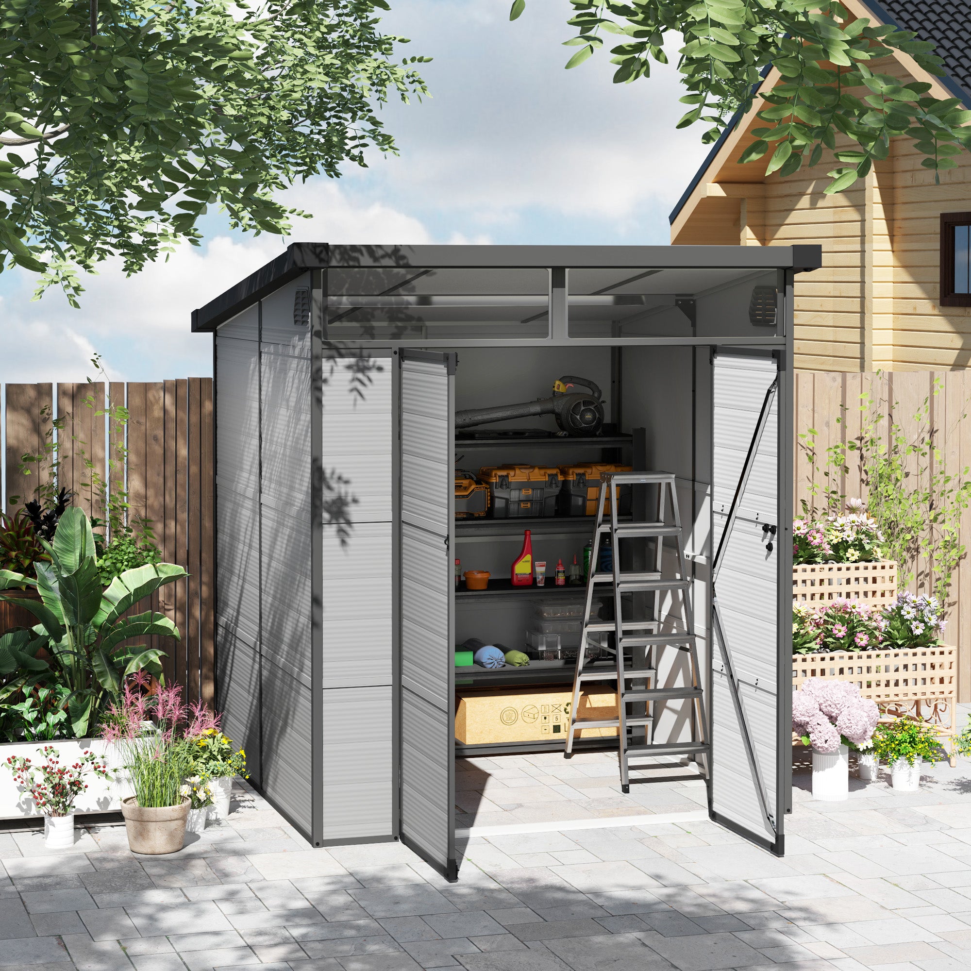 6ft Outdoor Resin Storage Shed with Windows and Air Vents Light Grey