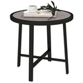 Small Round Garden Side Table with Waterproof SPC Top - Grey Wood Effect