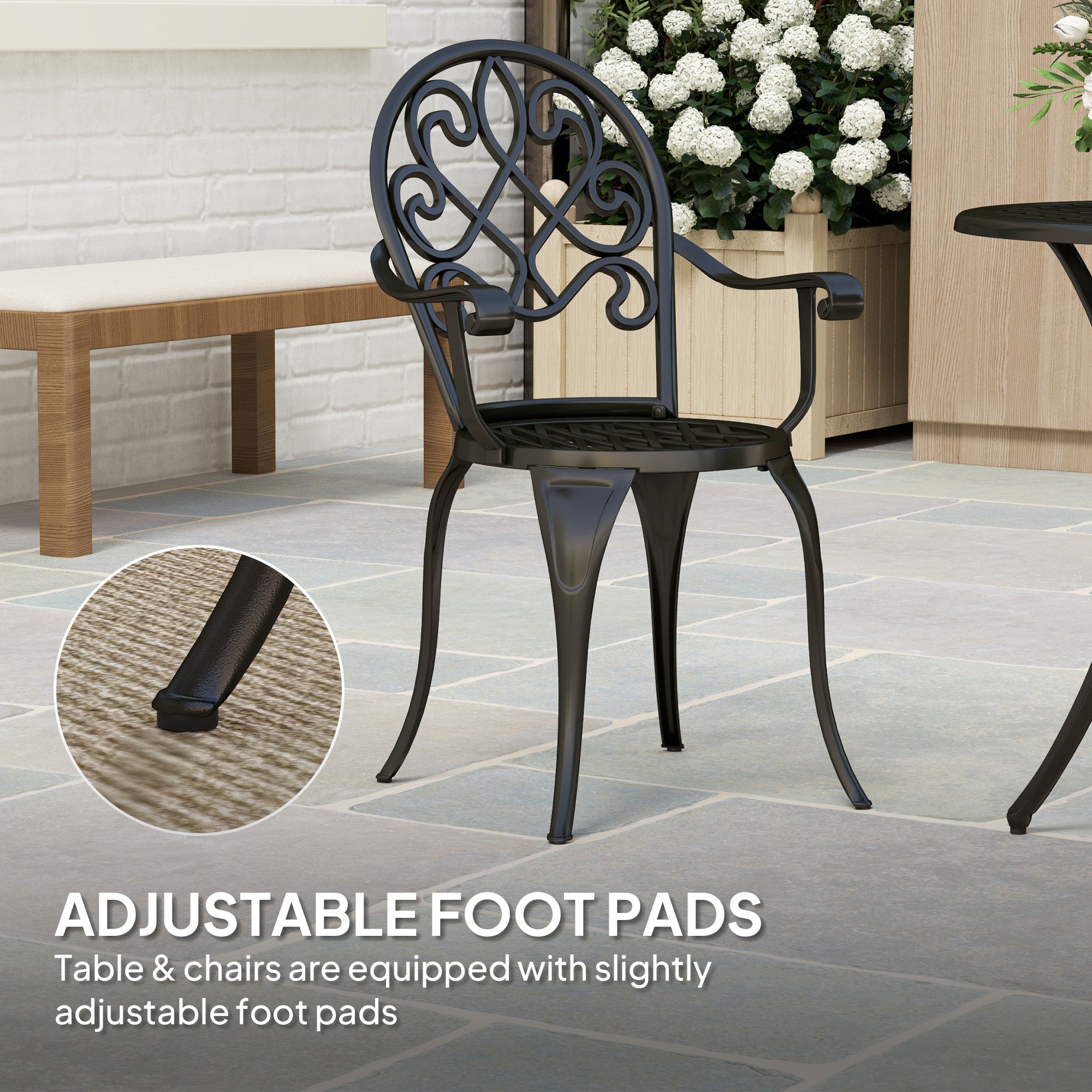 Three-Piece Aluminium Garden Set with Table and Chairs - Black