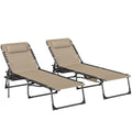 Five-Position Reclining Sun Loungers Set of 2 - Beige