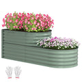 Two-Tier Galvanised Steel Garden Planter with Open Bottom - Light Green