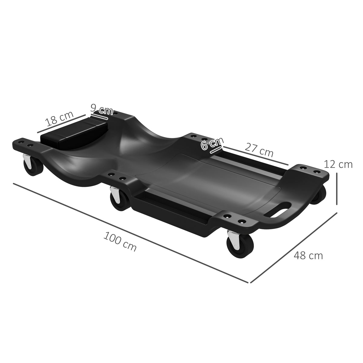 Mechanic Vehicle Creeper with Padded Headrest and Tool Tray for Car Repair - Black