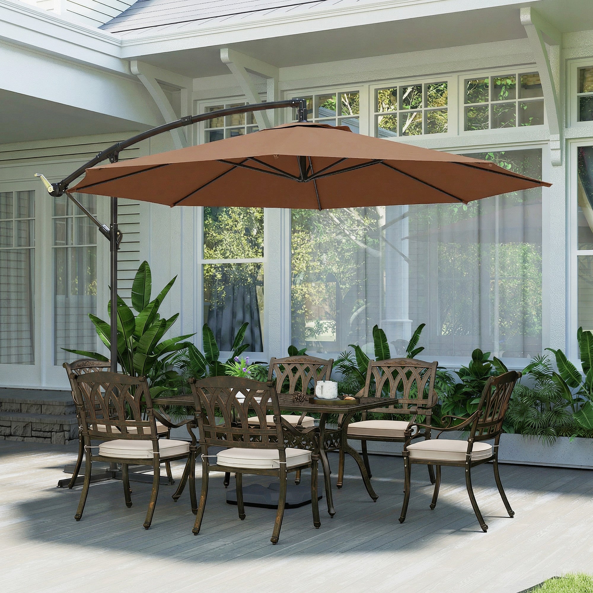 3 m Overhanging Cantilever Parasol, with Cross Base - Coffee
