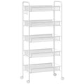 Five-Steel Mesh Basket Storage Trolley, with Wheels - White