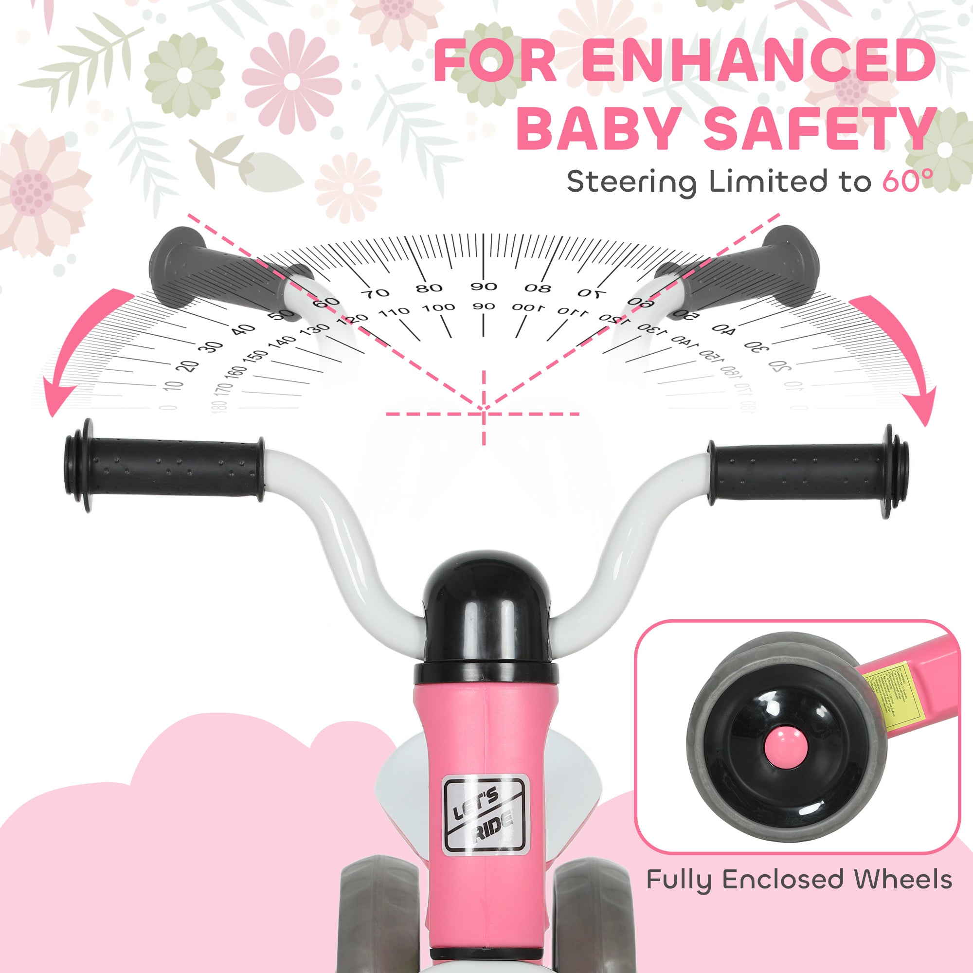 Toddler Balance Bike with No Pedal, 3 Silence Wheels for 12-36 Months Boys and Girls, Indoor Outdoor, Pink