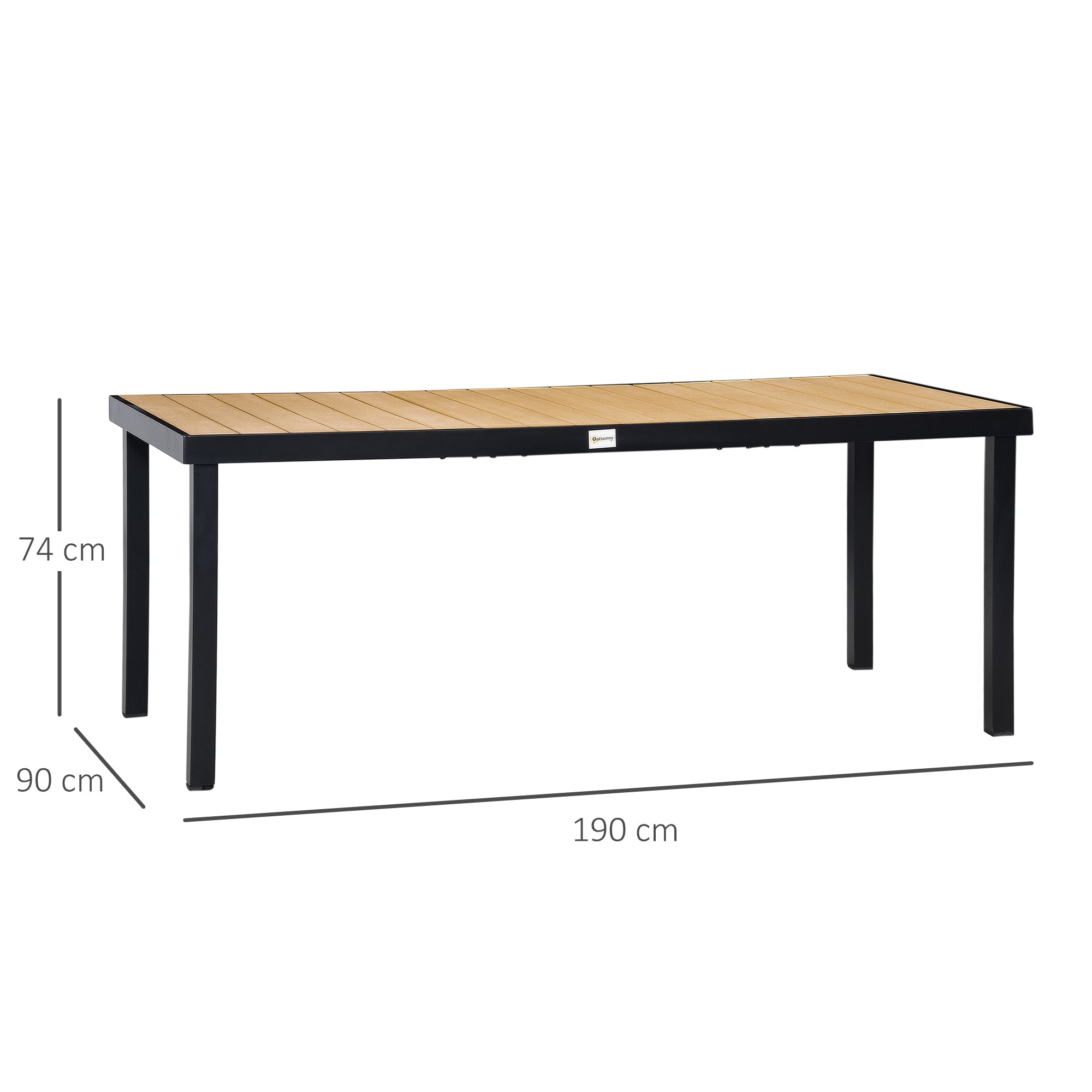 Aluminium Outdoor Garden Dining Table for 8 with Faux Wood Top, 190x90x74 cm - Natural