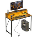 100cm Gaming Computer Desk with LED Lights, Monitor Stand & Power Outlets - Rustic Brown