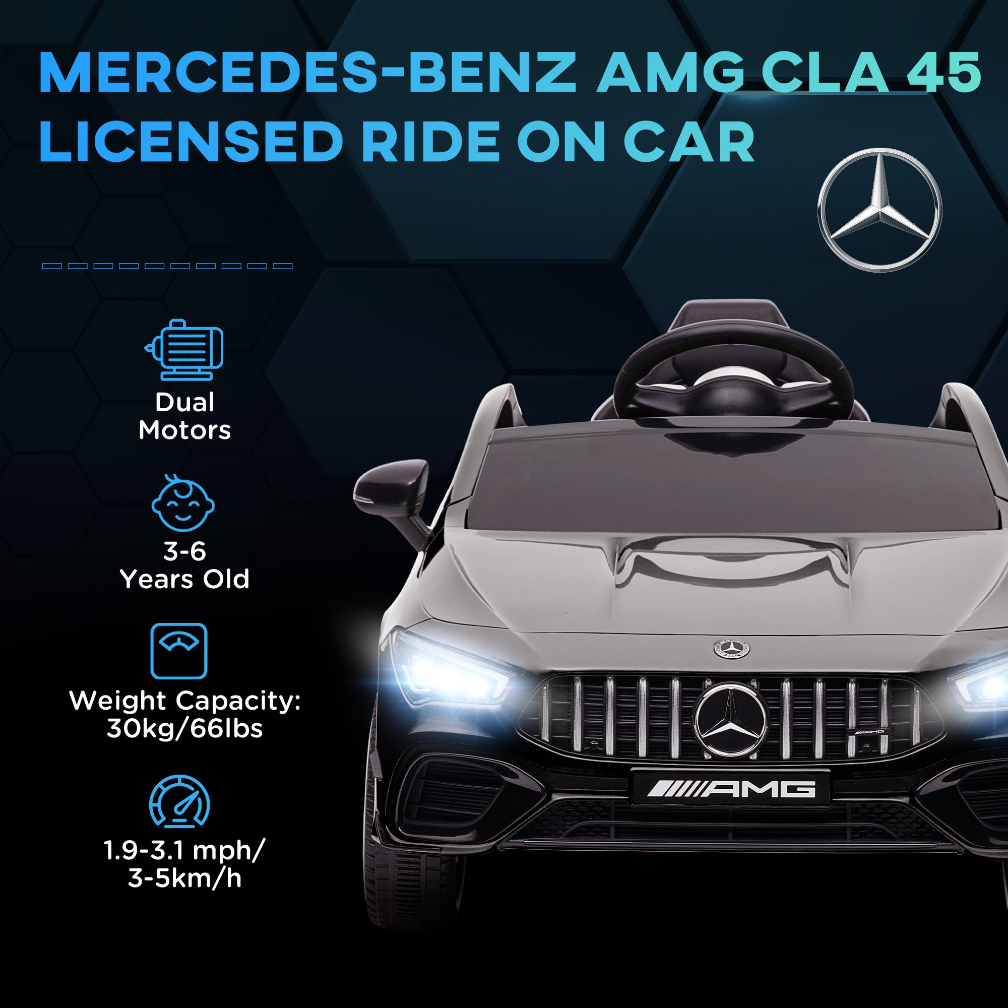 Mercedes-Benz AMG CLA 45 Licensed 12V Kids Electric Car Ride on Car w/ Remote, Suspension Lights Music Horn - Black