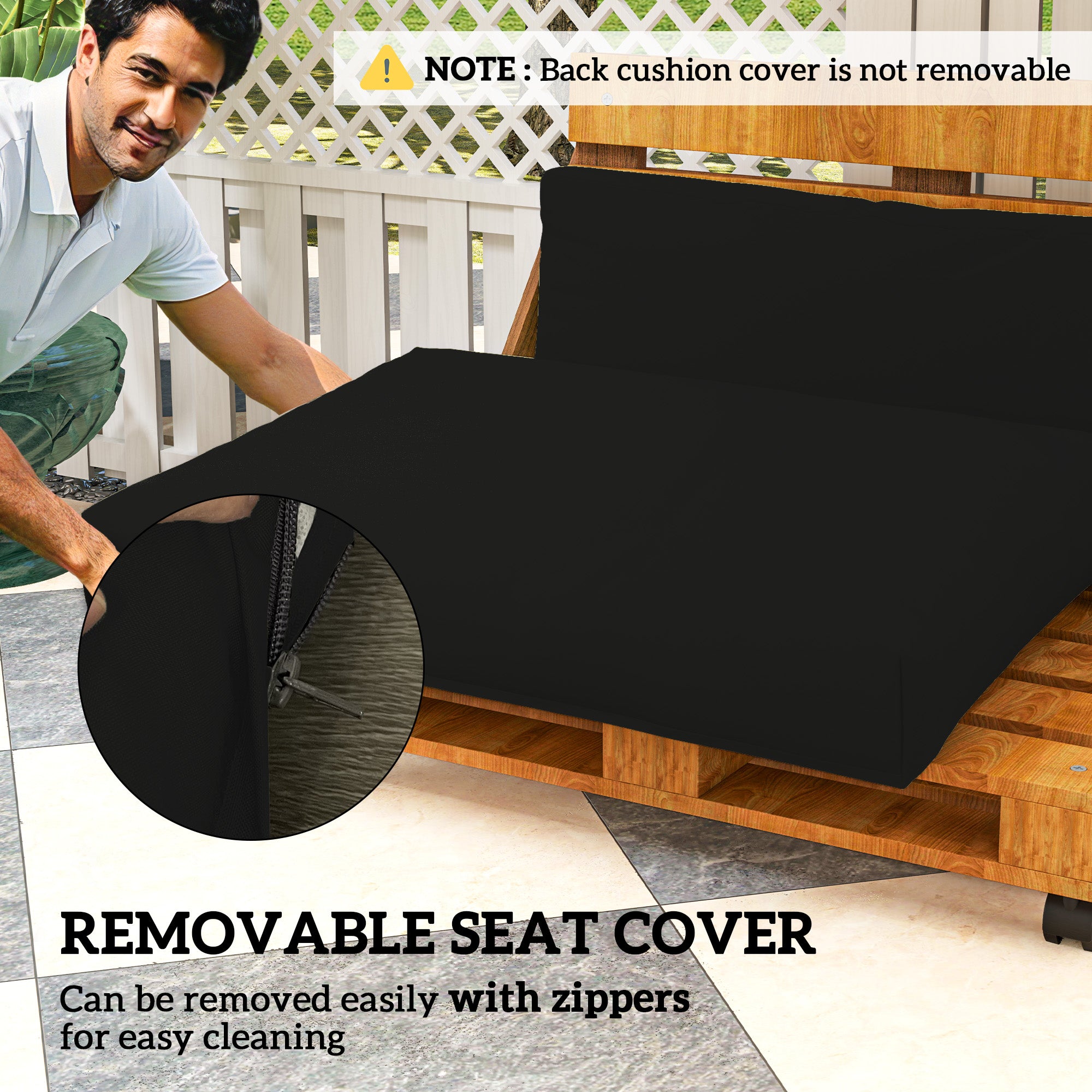 2 Seater Pallet Furniture Cushions Set - Black Outdoor Cushions with UPF20+ Fabric