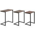 Nesting C-Shaped Side Tables Set of 3 with Steel Frame for Sofa and Bed - Rustic Brown