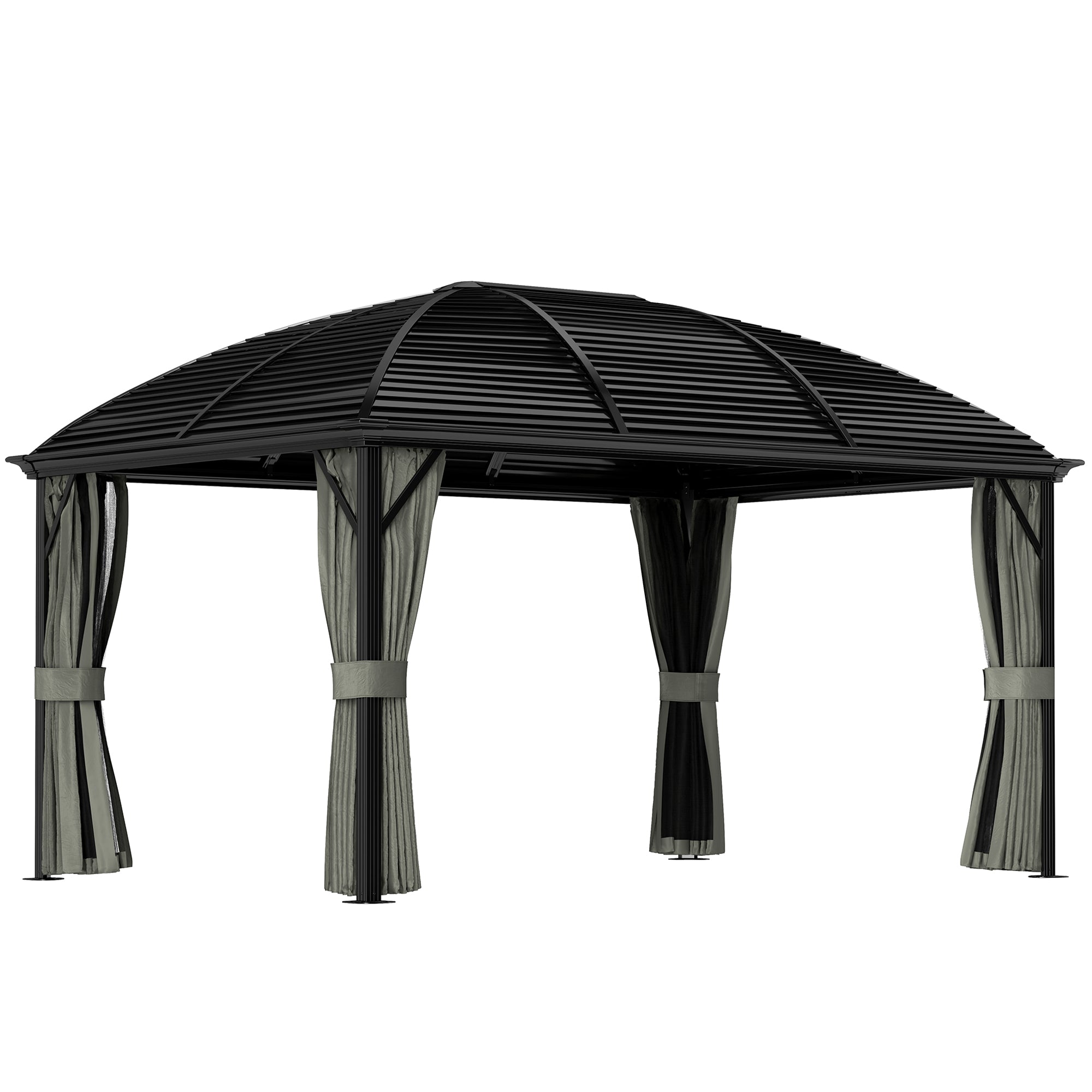 3 x 4m Hardtop Gazebo with Metal Roof, Netting & Curtains Aluminium Pavilion - Dark Grey