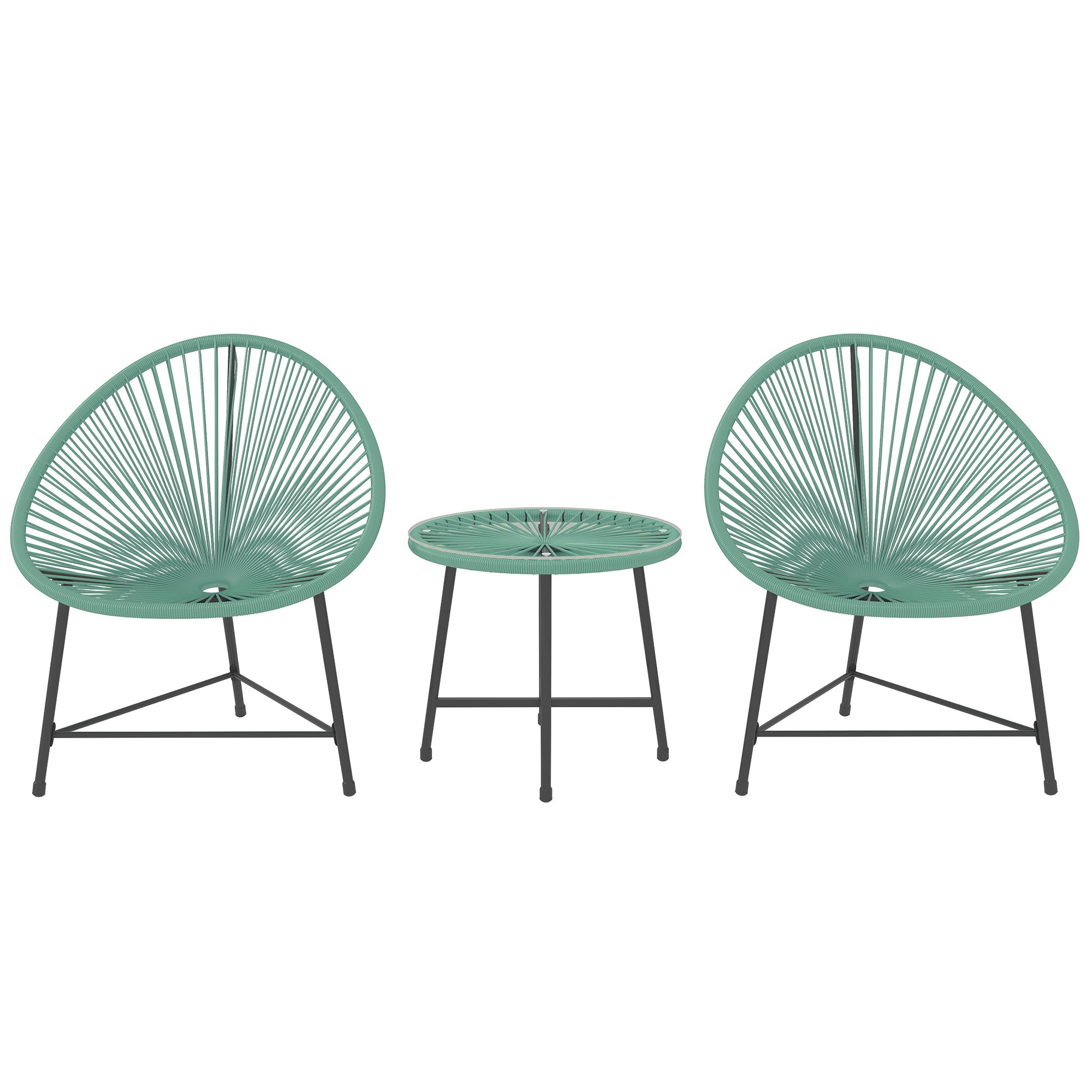 Rattan Bistro Set with Acapulco Chairs and Glass Table, Green