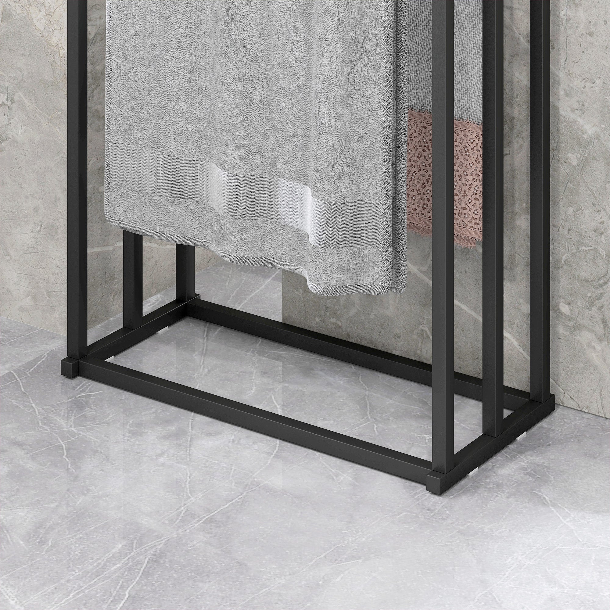 Freestanding Towel Rack, Steel Towel Rail Holder with 3 Bars, Black