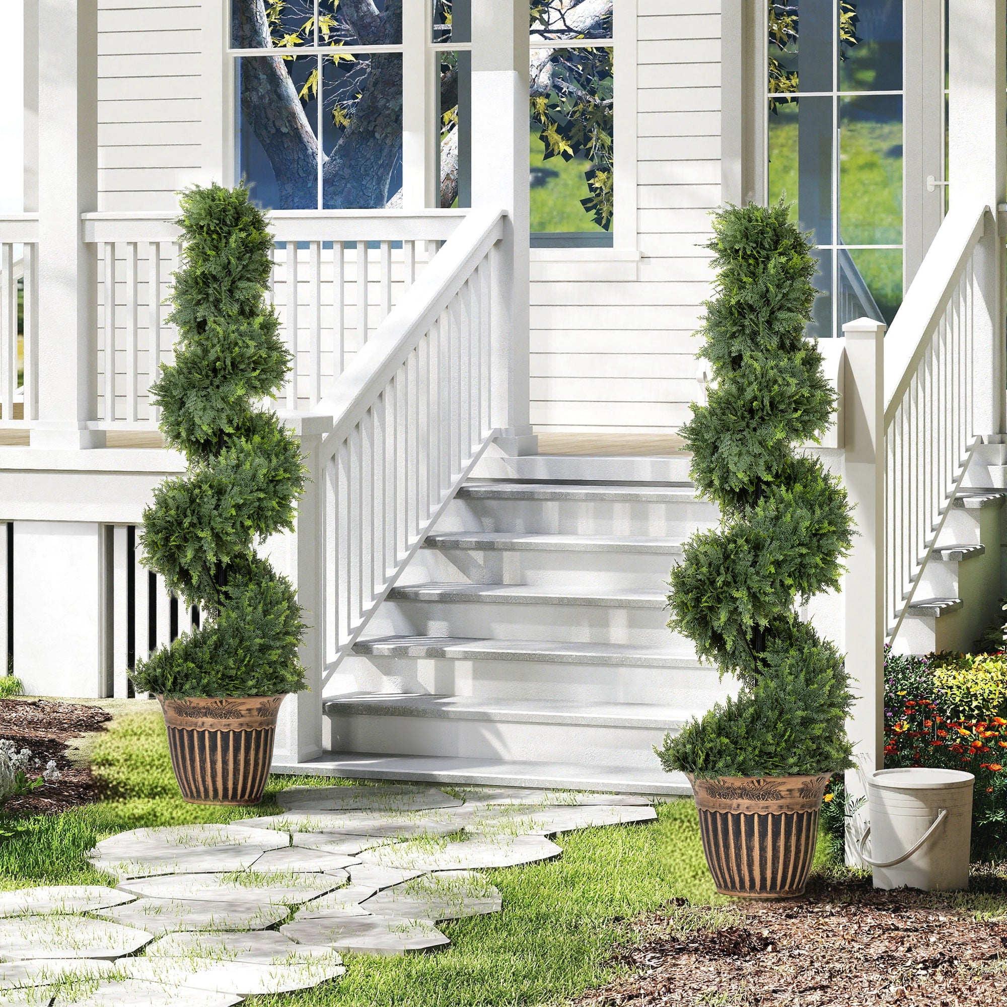 Set of 2 Artificial Plants, Topiary Spiral Cypressd Trees with Pot, for Home Indoor Outdoor Decor, 120cm