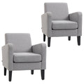 2 Pieces Modern Upholstered Armchairs with Rubber Wood Legs for Living Room and Bedroom - Light Grey
