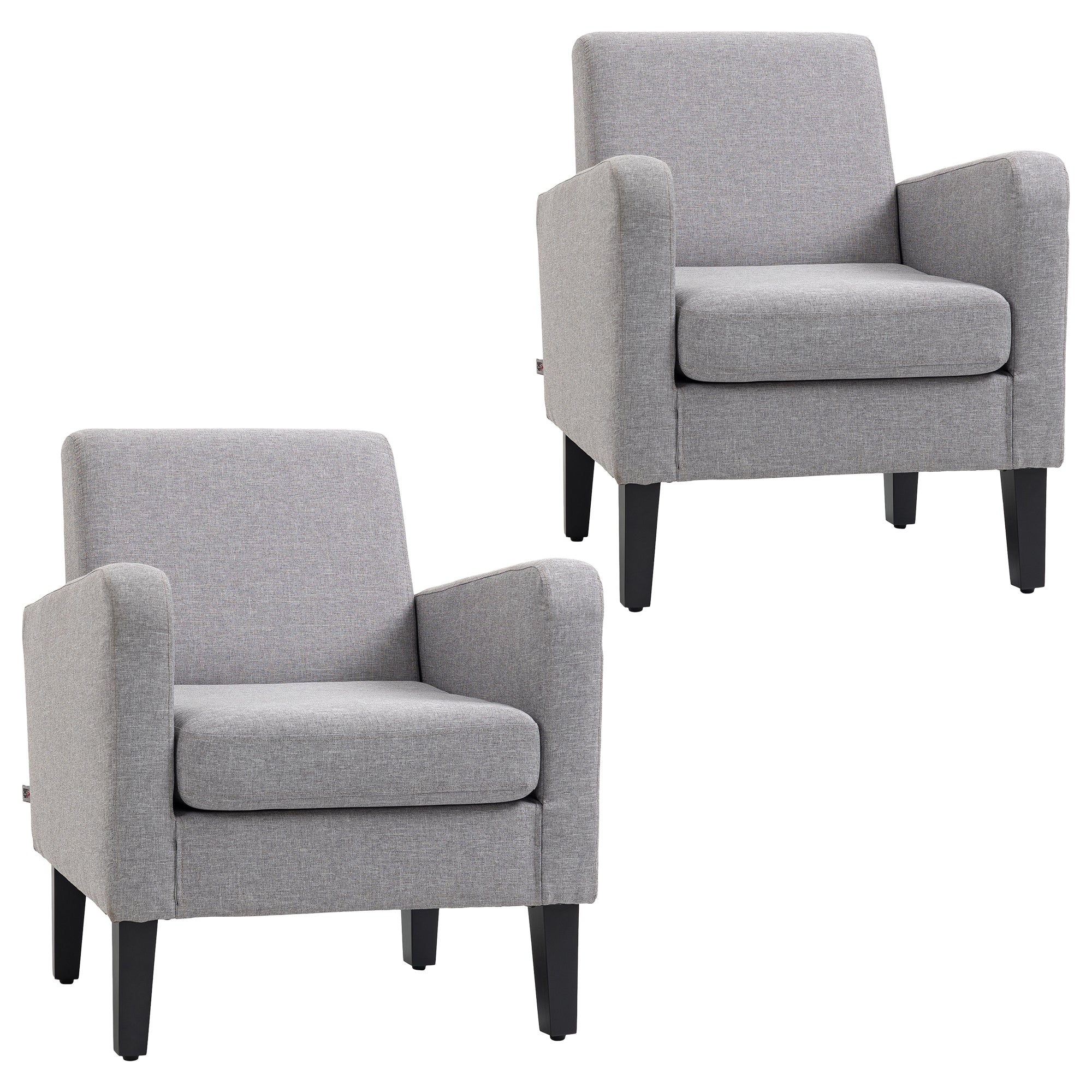 2 Pieces Modern Armchairs with Rubber Wood Legs, Upholstered Accent Chairs, Single Sofa for Living Room, Bedroom, Light Grey