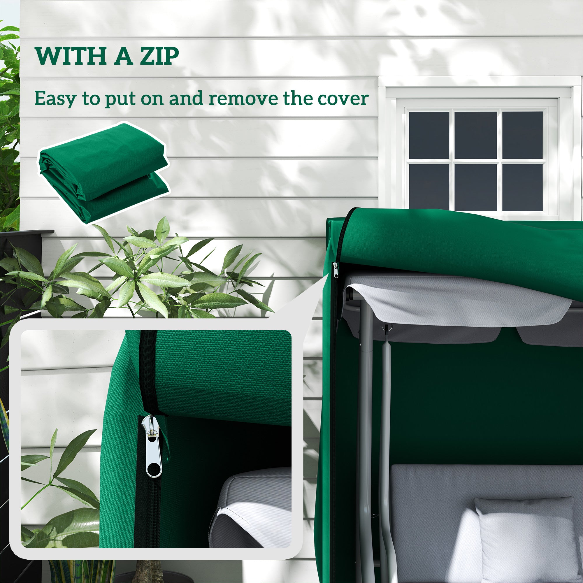 Three-Seater Waterproof Swing Chair Cover with Drawstring - Green
