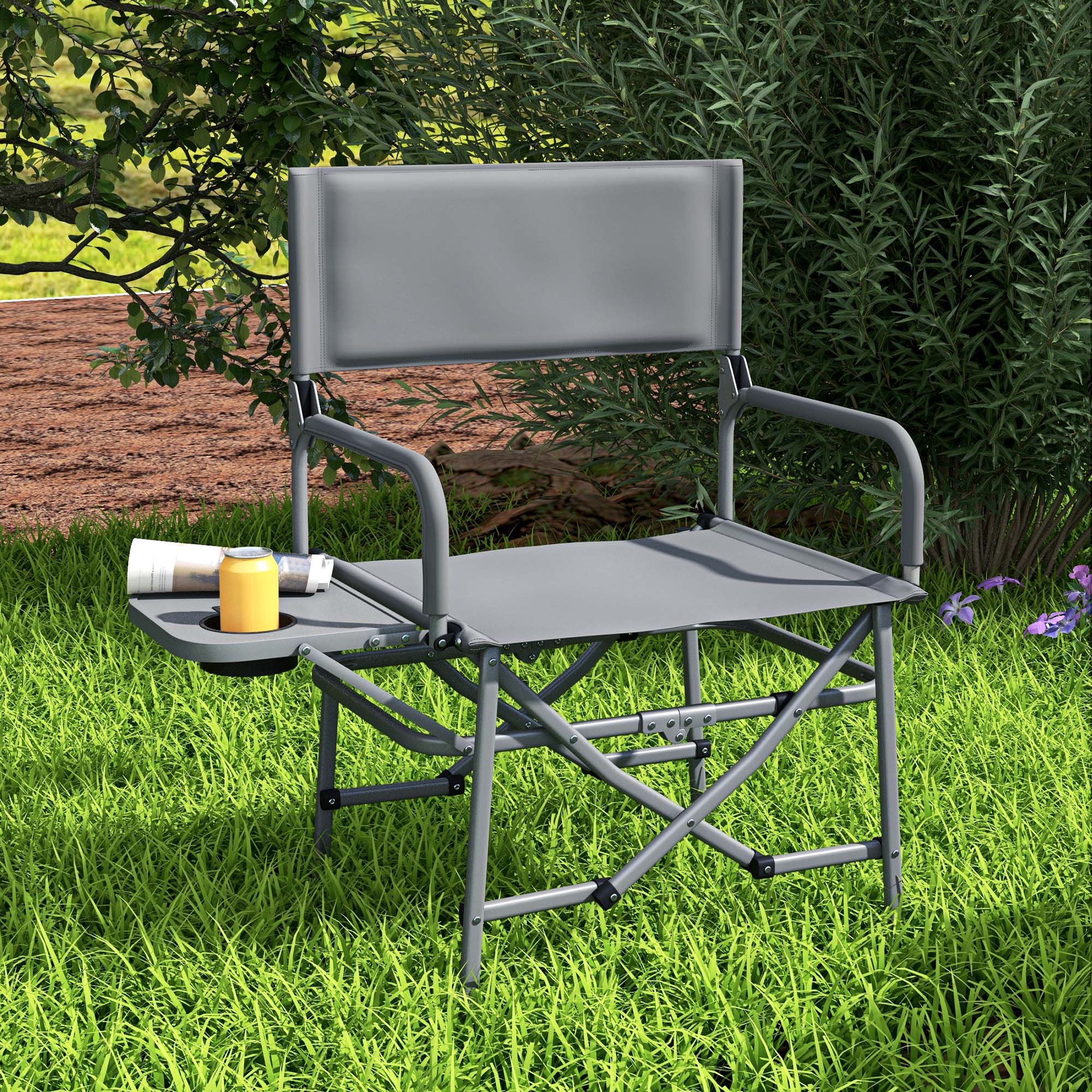 Folding Directors Camping Chair, with Side Table - Grey