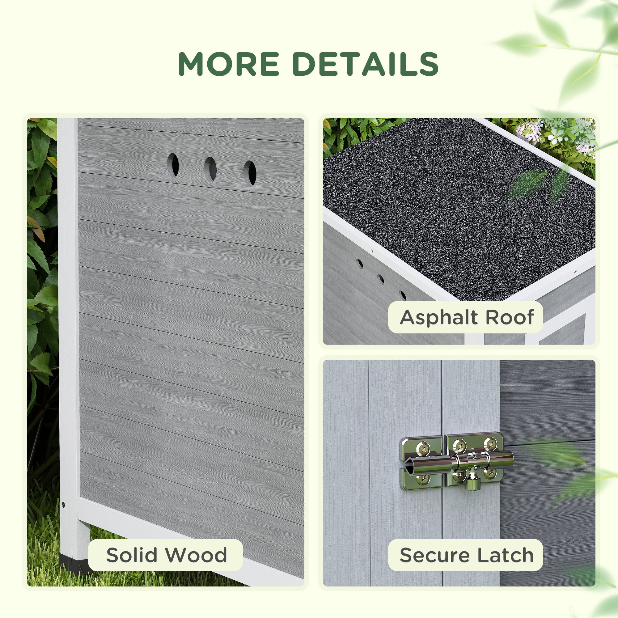Wooden Duck House with Ramp, Double Doors, Openable Asphalt Roof, Ventilation Holes, Removable Base, Light Grey