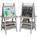 3 in 1 Kids Easel with Magnetic Whiteboard, Chalkboard & Paper Roll - Grey