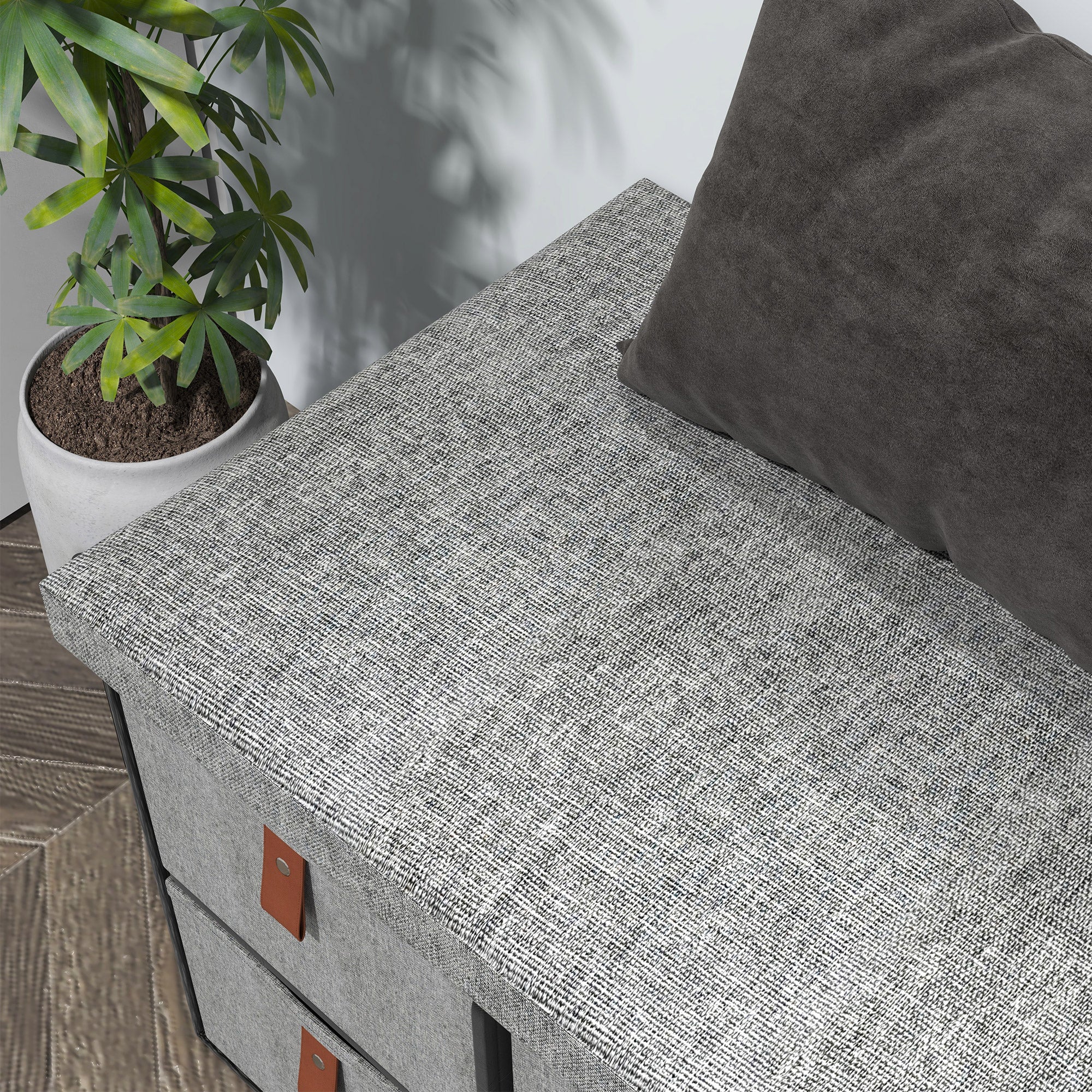 Shoe Bench with Seat, Shoe Storage Bench with Cushion and 6 Fabric Drawers for Entryway, Hallway, Living Room, Bedroom, Light Grey