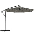 3 m Garden Cantilever Parasol with LED Solar Light, Round Overhanging Umbrella with 360° Rotation, Cover, Grey