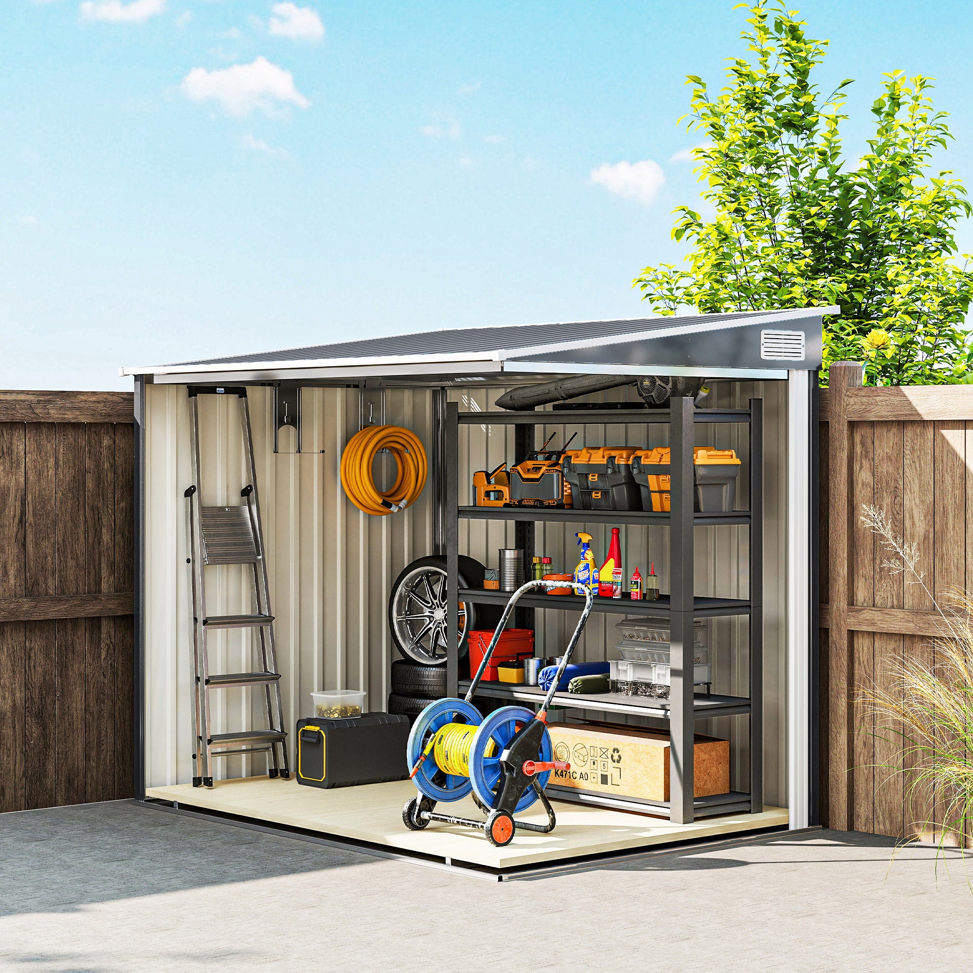 7 x 5ft Galvanised Metal Shed, with Sliding Door - Dark Grey