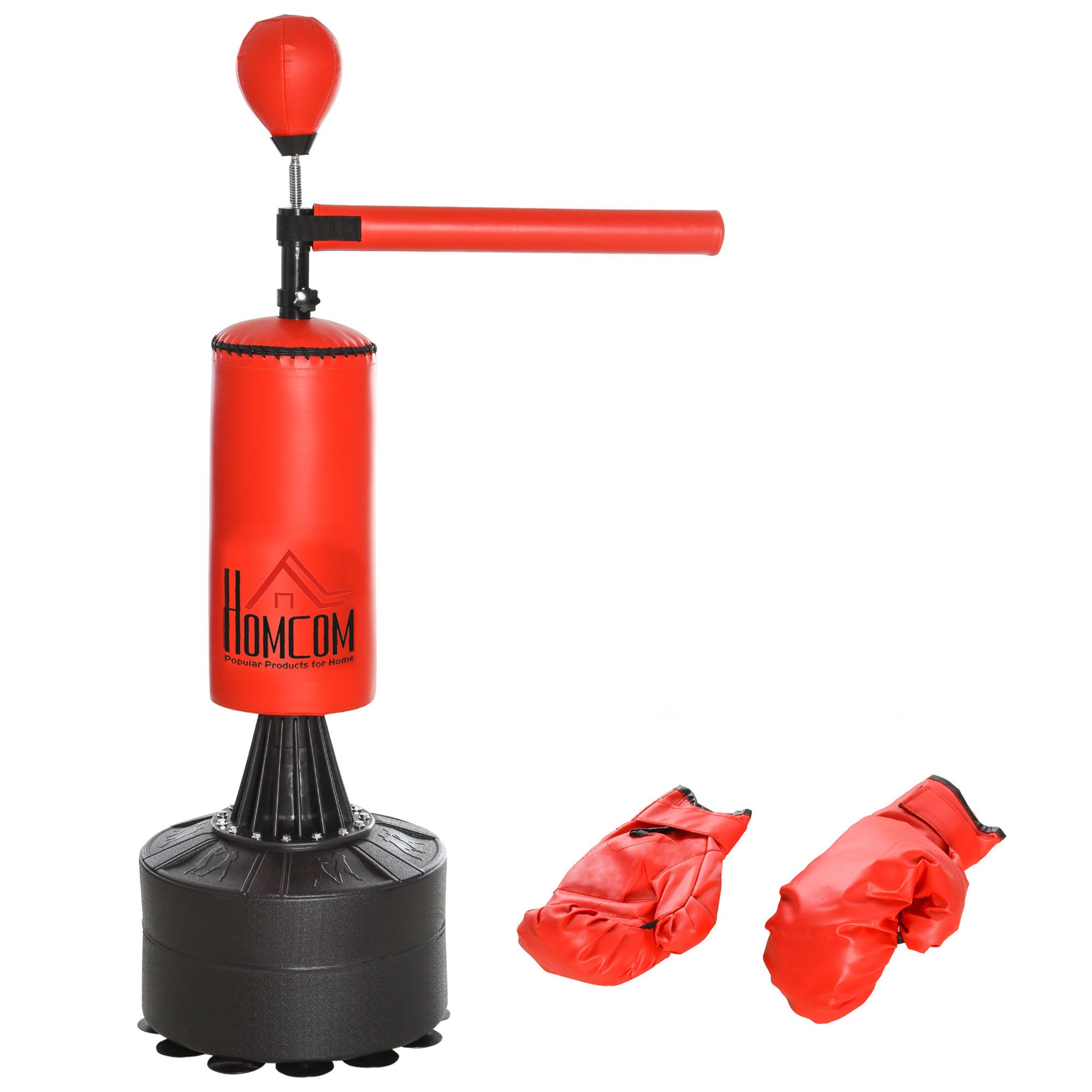 155-205cm 3-IN-1 Freestanding Boxing Punch Bag Stand with Rotating Flexible Arm, Speed Ball, Waterable Base