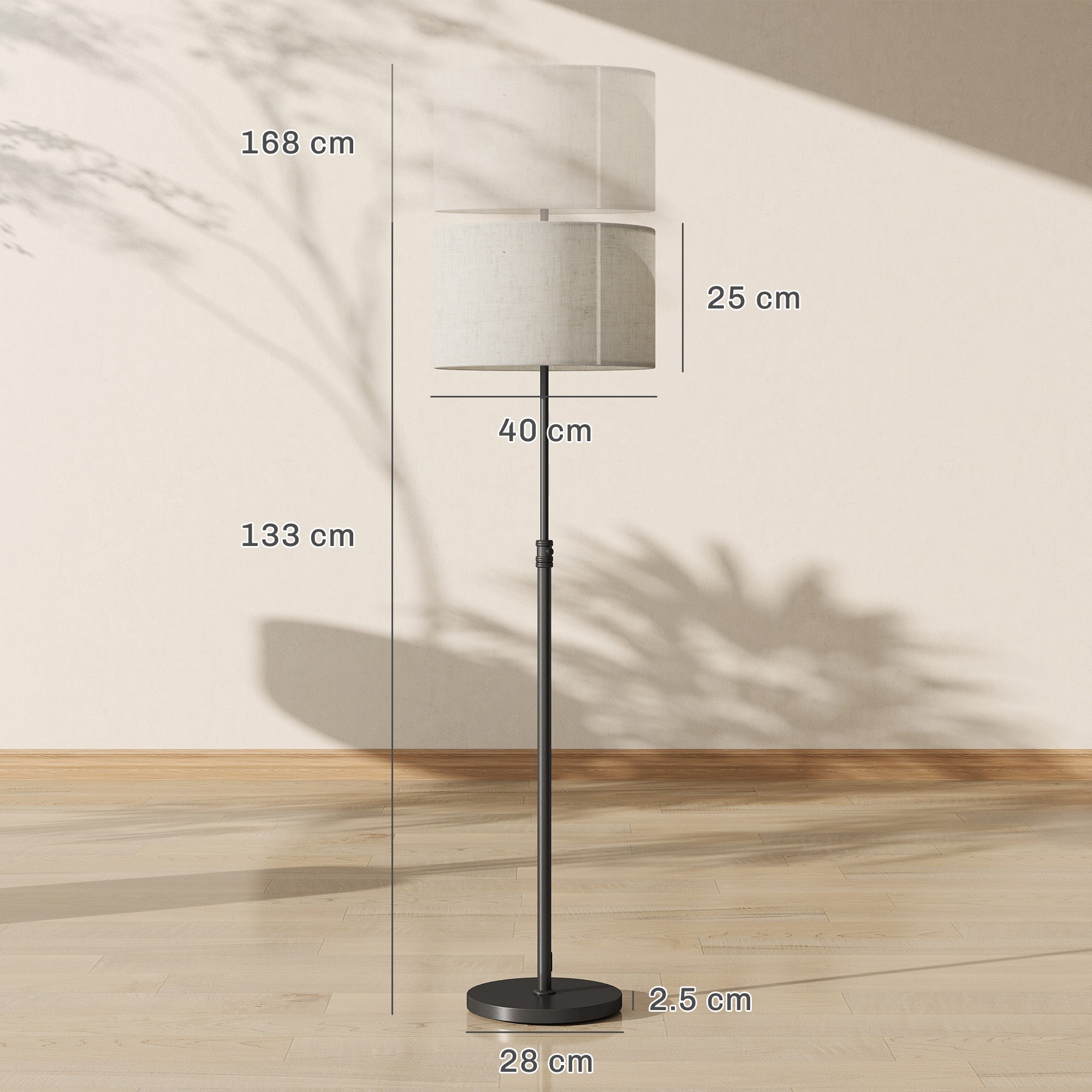 Floor Lamp with Remote, Height Adjustable Standing Lamp with Linen Shade, Dimmable with 3000K-6000K Adjustable Colour Temperatures, Foot Switch for Living Room Bedroom Office, Black