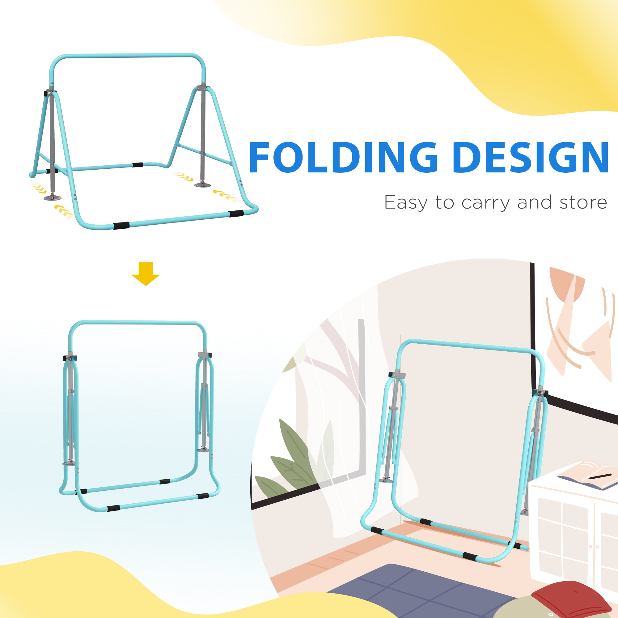 Adjustable Foldable Kids Gymnastic Bar with Horizontal Bars - Light Blue