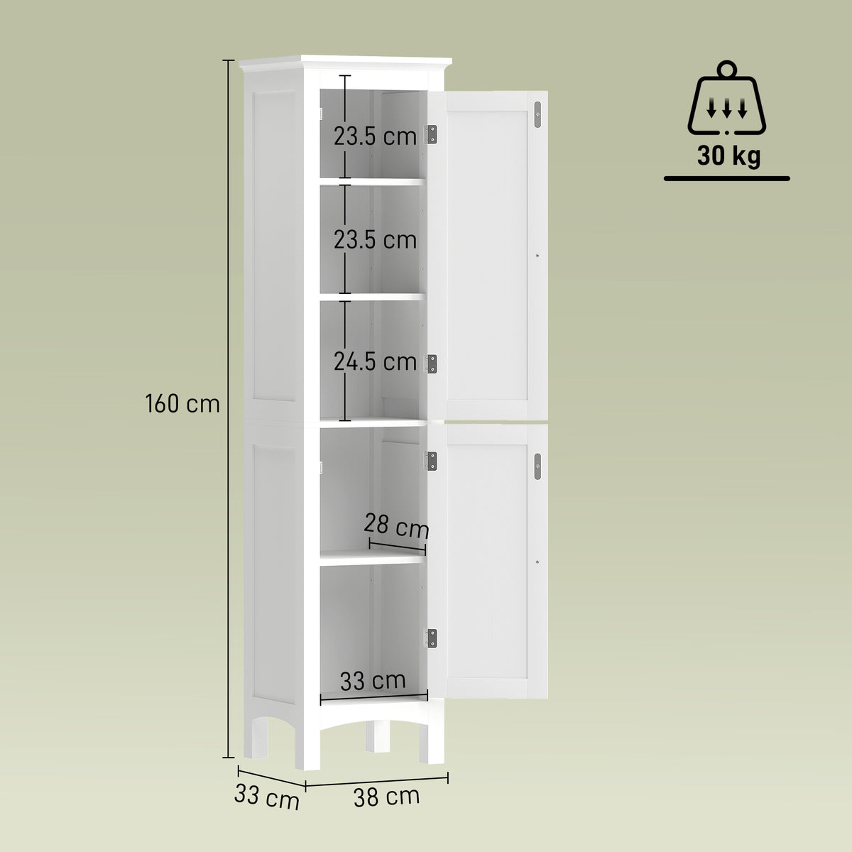 kleankin Tall Bathroom Storage Unit, Slim Bathroom Cabinet with Adjustable Shelves and Double Door, White