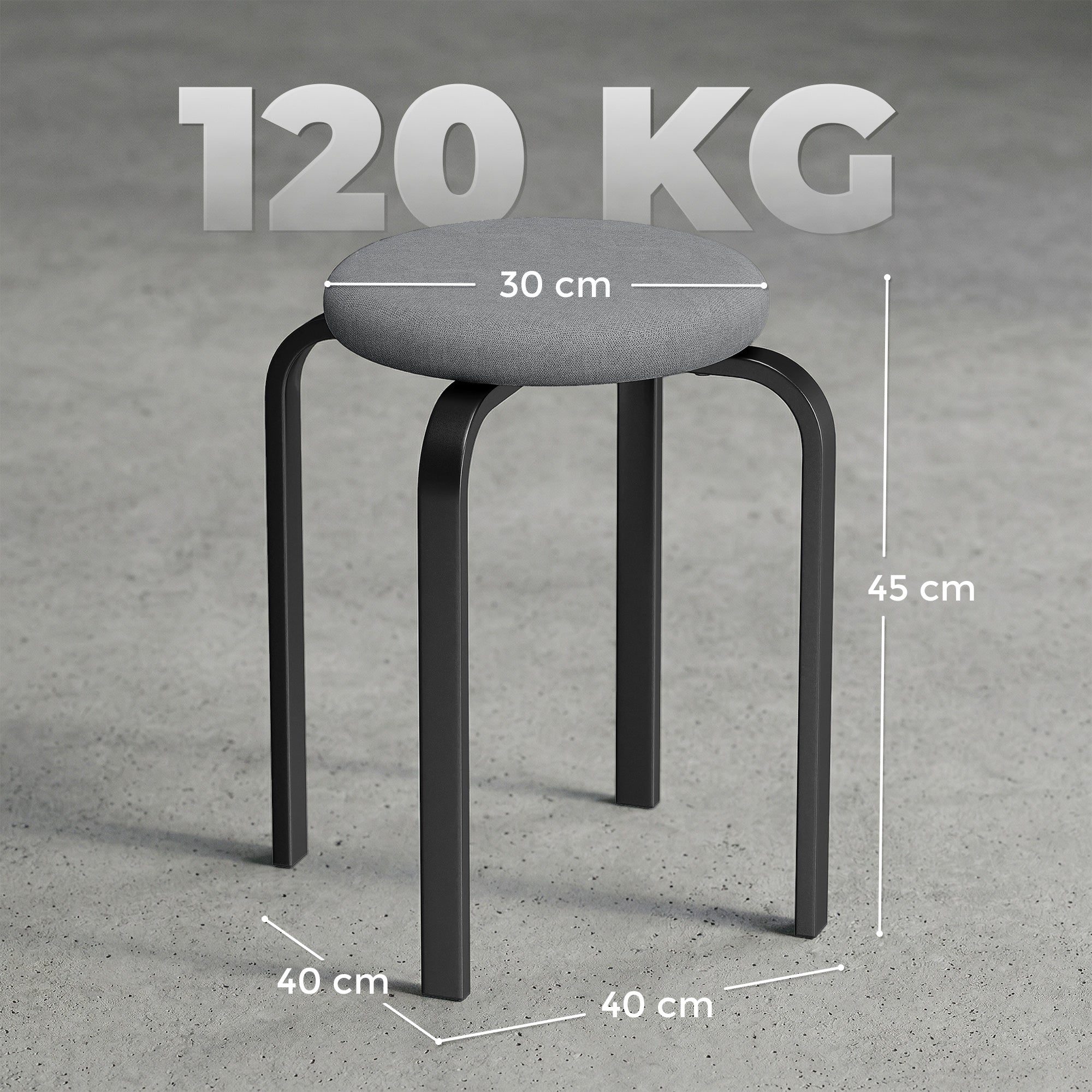 Stackable Stools Modern Cushioned Round Backless Stools Set of 4 Kitchen Dining Room Dark Grey