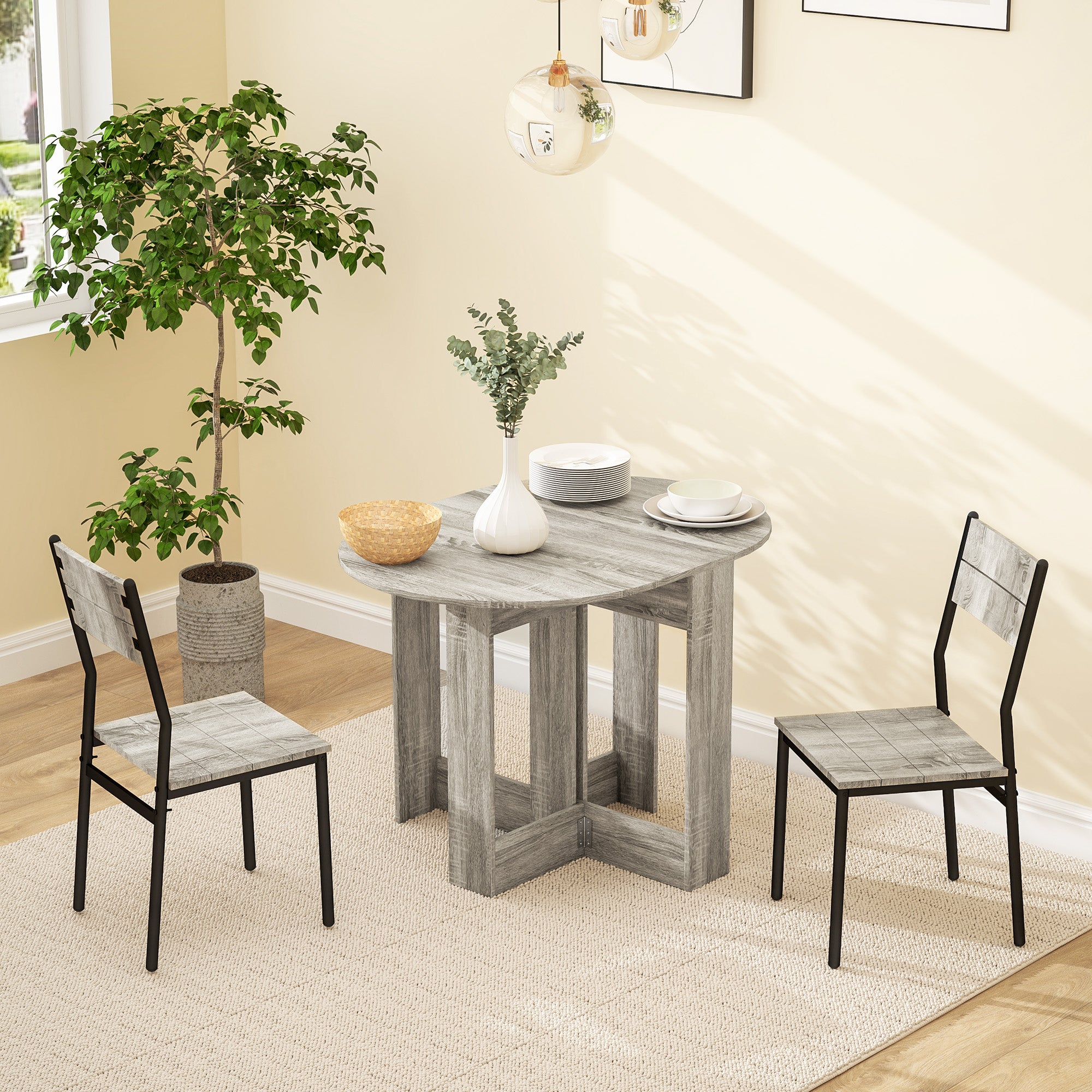 Space-saving Drop Leaf Table, Folding Dining Table for Small Space, Kitchen, Dining Room, Grey