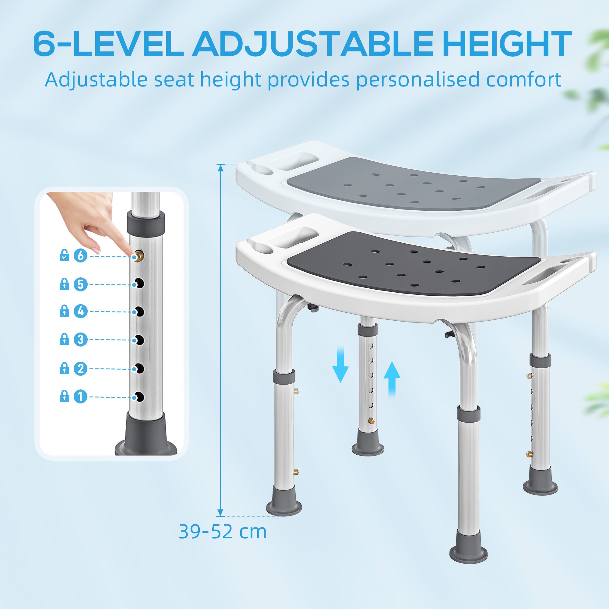 Shower Chair, Adjustable Height Shower Stool with Aluminium Frame and Non-Slip Feet, Bathtub Stool Seat with Padded Seat for Elderly Disabled Handicap, Grey