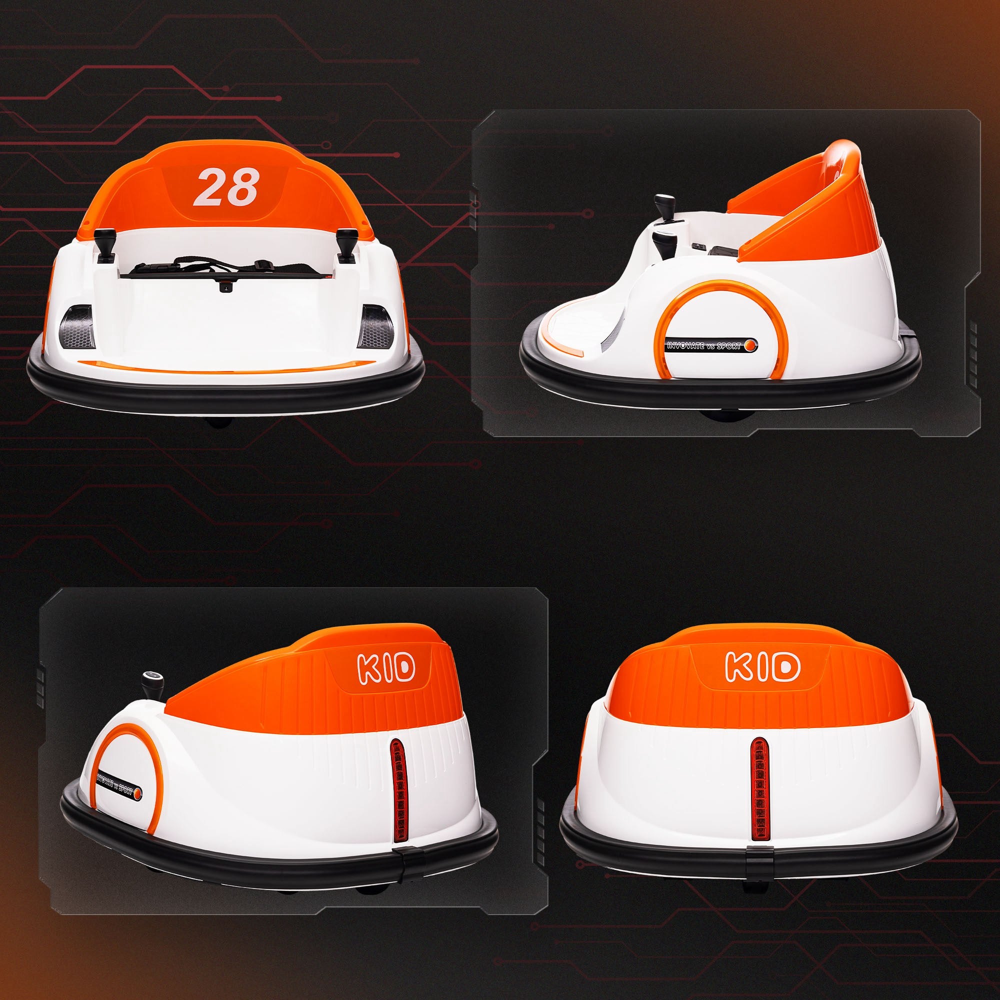 12V 360° Rotation Kids Bumper Car with Remote Control, Dual Joysticks, Music & Lights - Orange