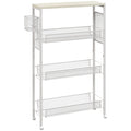 3-Tier Kitchen Cart with 3 Steel Wire Baskets - White
