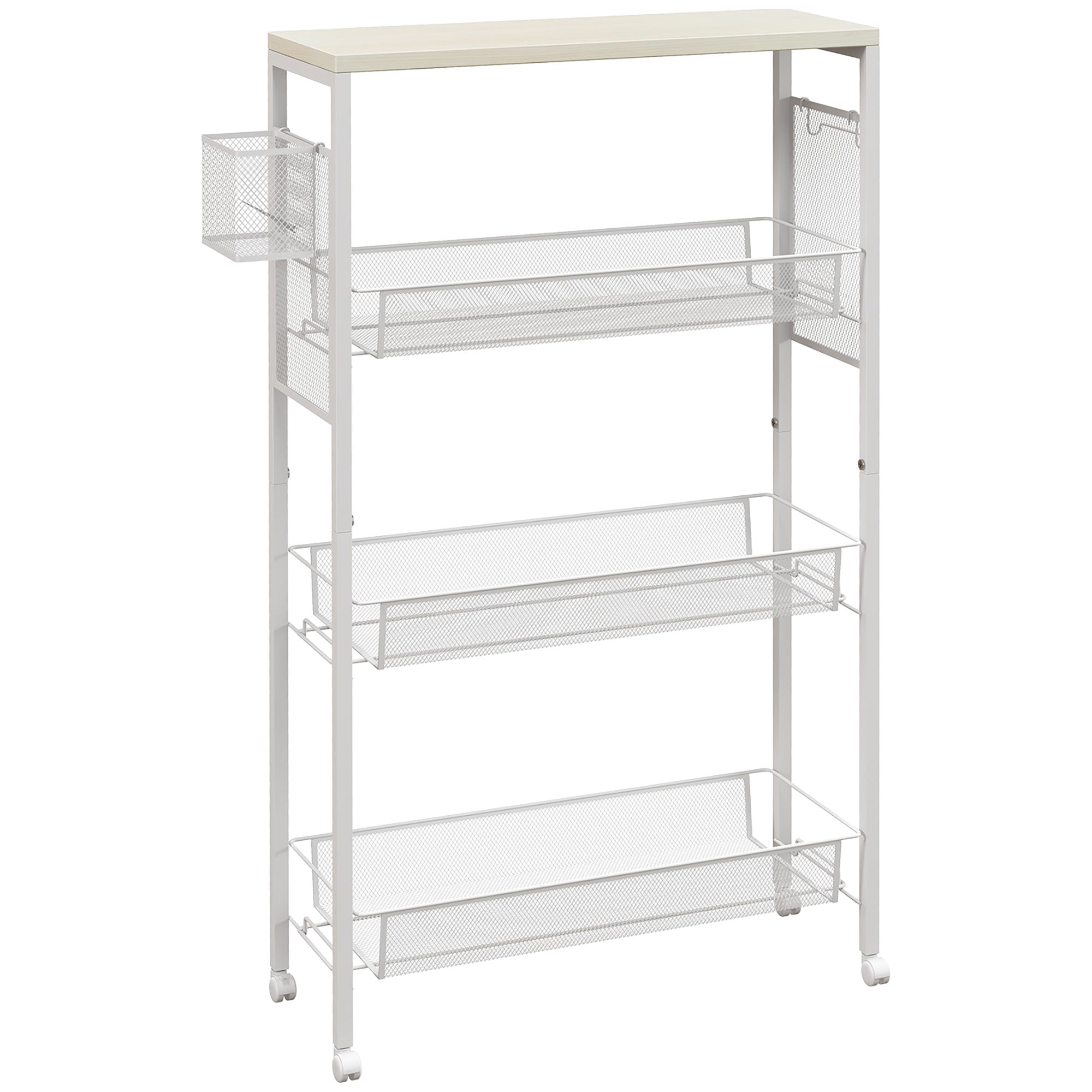 3-Tier Kitchen Cart with 3 Steel Wire Baskets - White