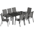 9 Pieces Garden Dining Set, Outdoor Table and Chairs Set for 8, Garden Furniture Set with Tempered Glass Top, Dark Grey
