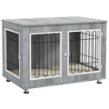 Dog Crate Furniture End Table, with Washable Cushion, Double Doors, for Medium/Large Dogs, Grey