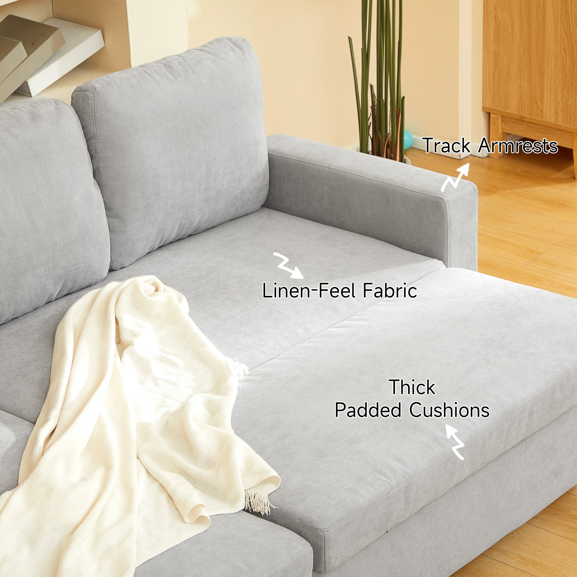 L Sofa Bed, with Storage - Light Grey