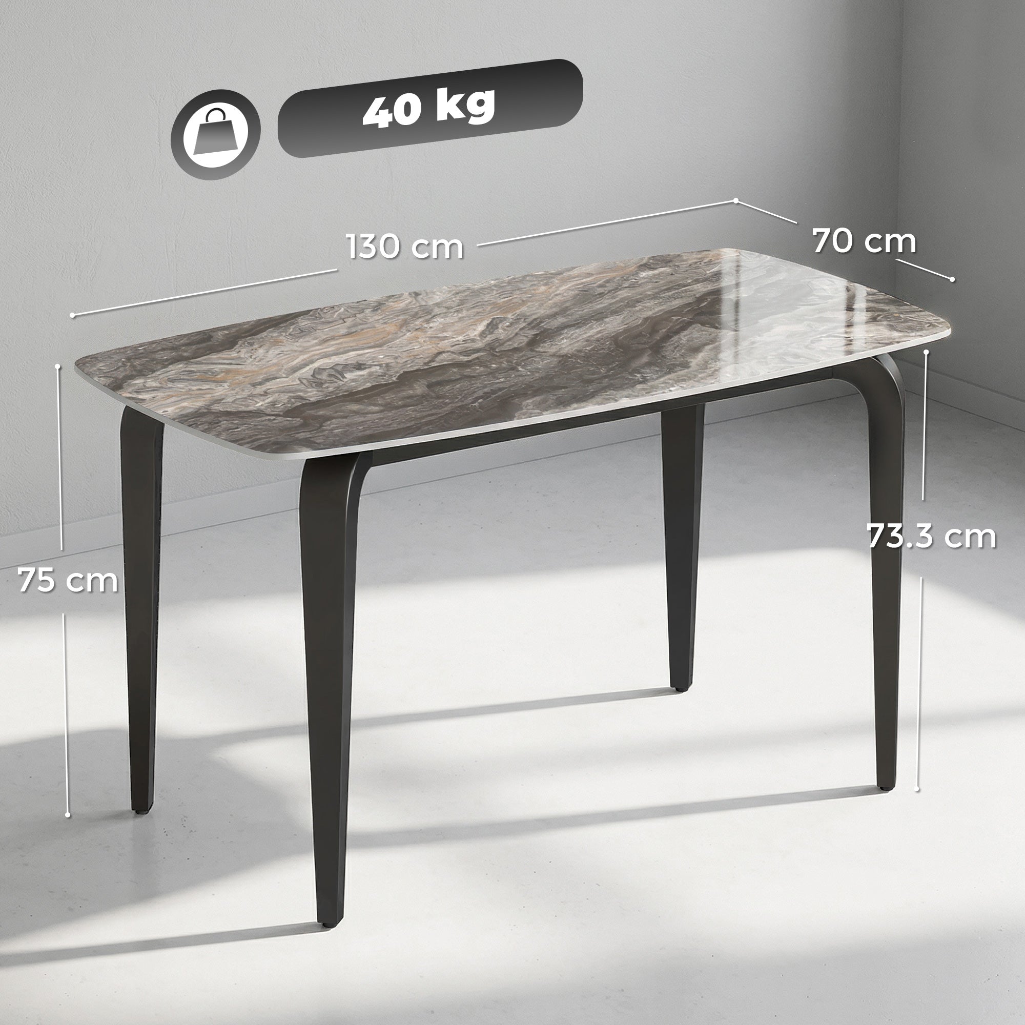 Dining Table for 4, Modern Kitchen Table with Sintered Stone Tabletop, Metal Legs, Brown
