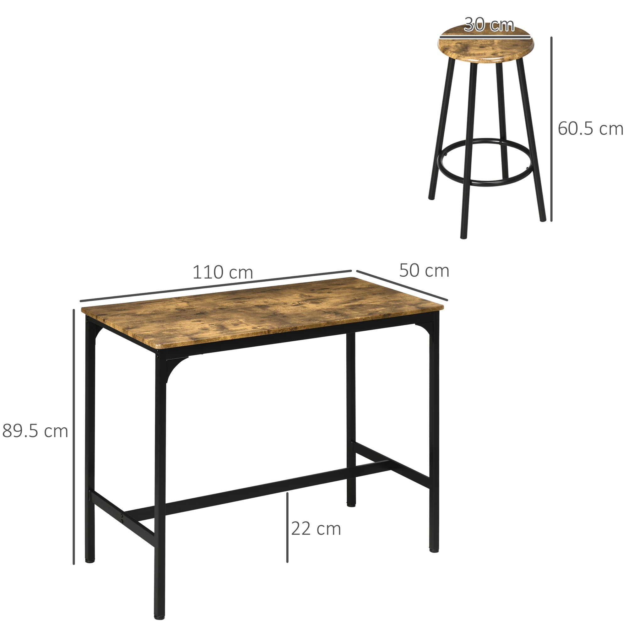 Five-Piece Industrial-Style Bar Table Set - Brown/Black