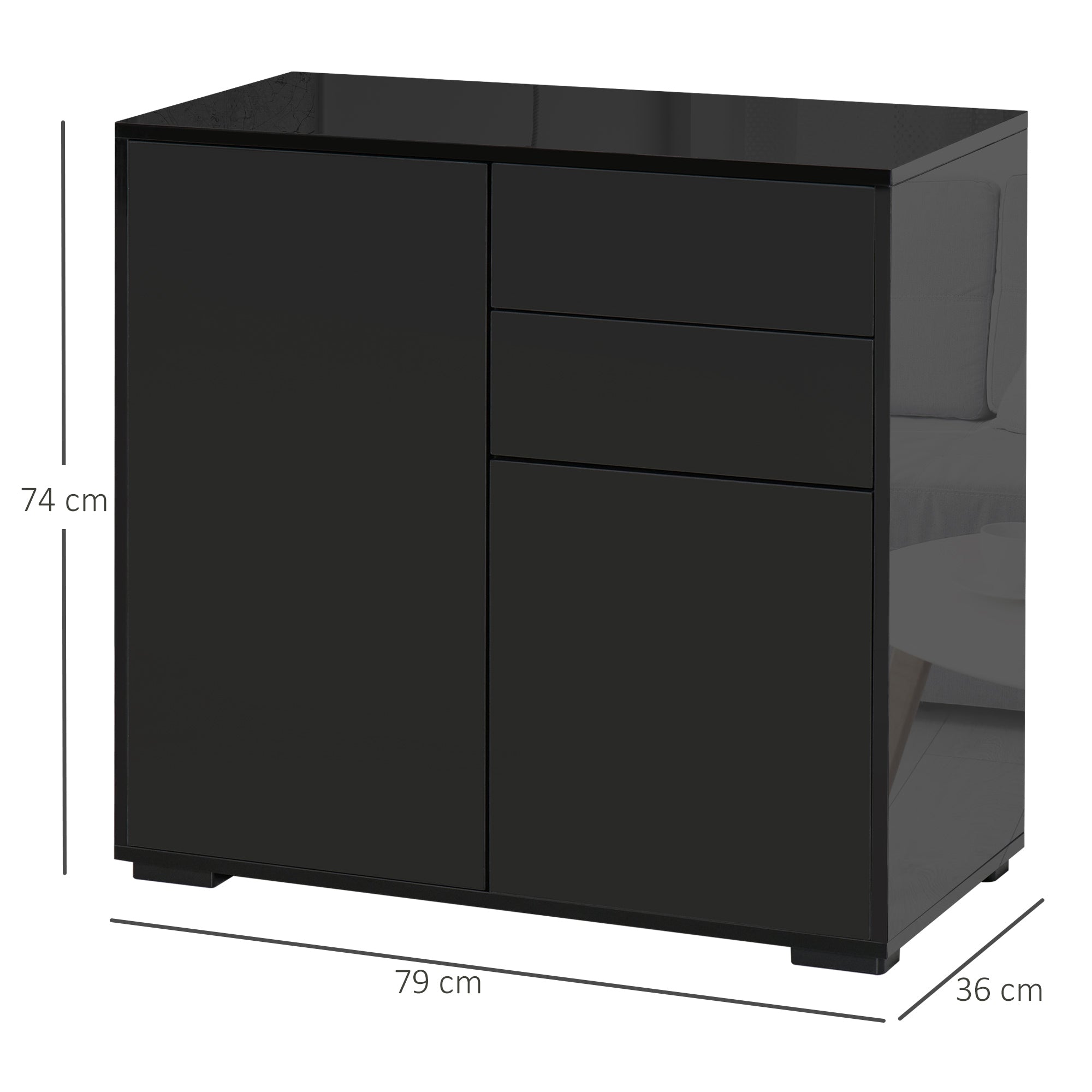 High Gloss Frame Sideboard, Side Cabinet, Push-Open Design with 2 Drawer for Living Room, Bedroom, Black