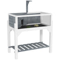 Wooden Tortoise House with Storage Shelf, Observation Windows, Lamp Holder & Openable Top - Grey