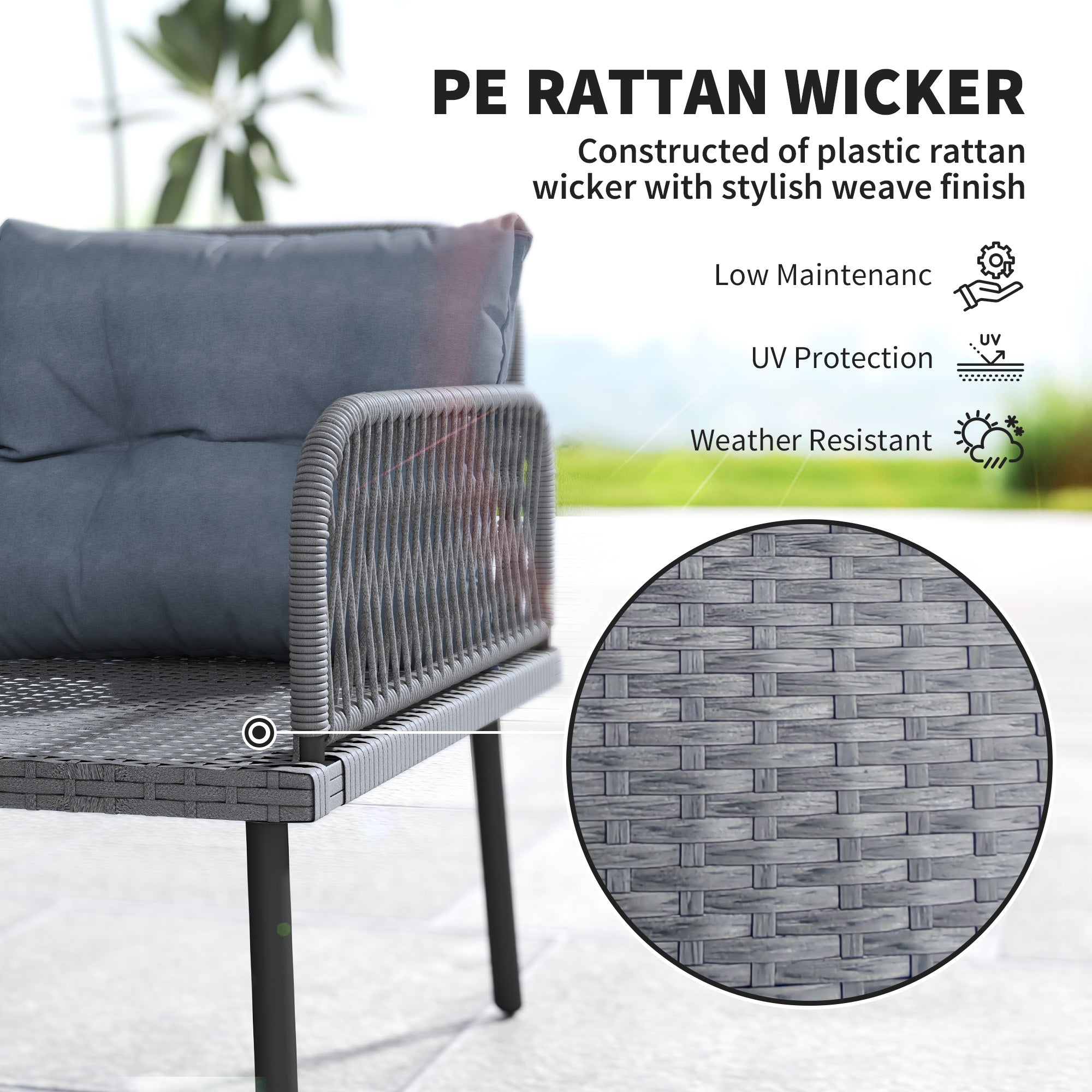 6 Piece Rattan Garden Furniture Set, 8 Seater Garden Corner Sofa with Cushions and Glass Top Table, Sectional Outdoor Furniture Conservatory Set for Patio, Charcoal Grey