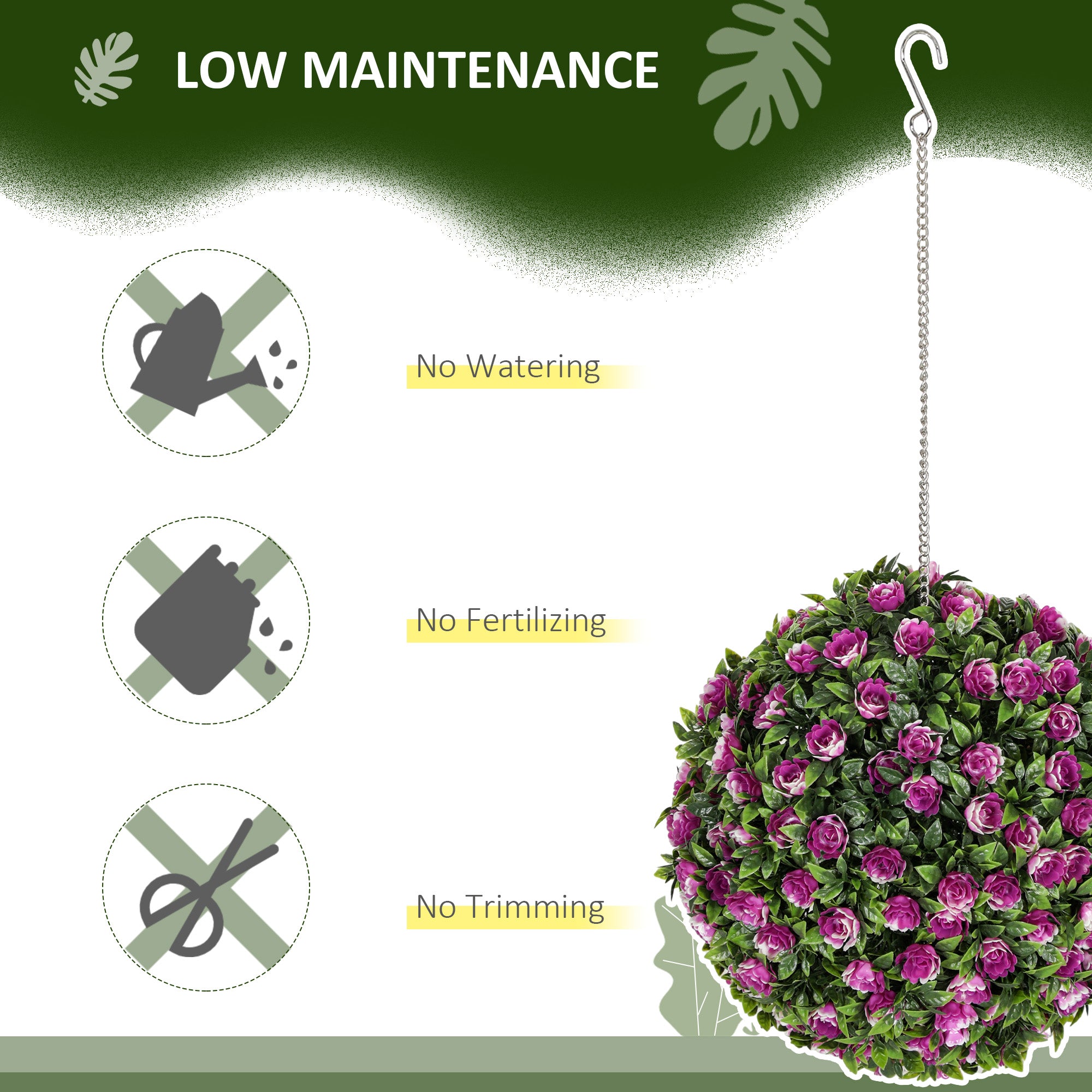 Set of 2 Decorative Artificial Plants, UV-protected Artificial Plant Topiary Rose Balls, Fake Plants for Home Indoor outdoor Decor, 28cm, Purple