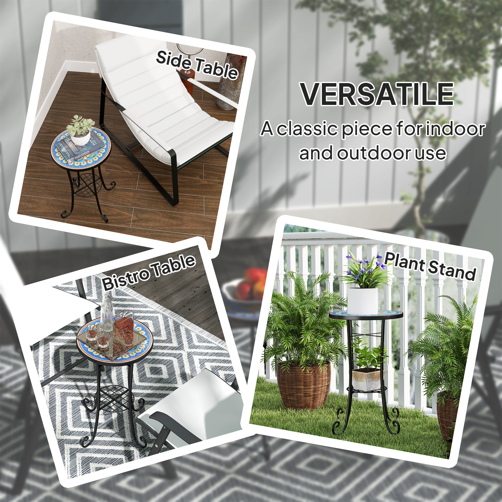 1 Piece Mosaic Garden Side Table with Ceramic Tile Top - Blue