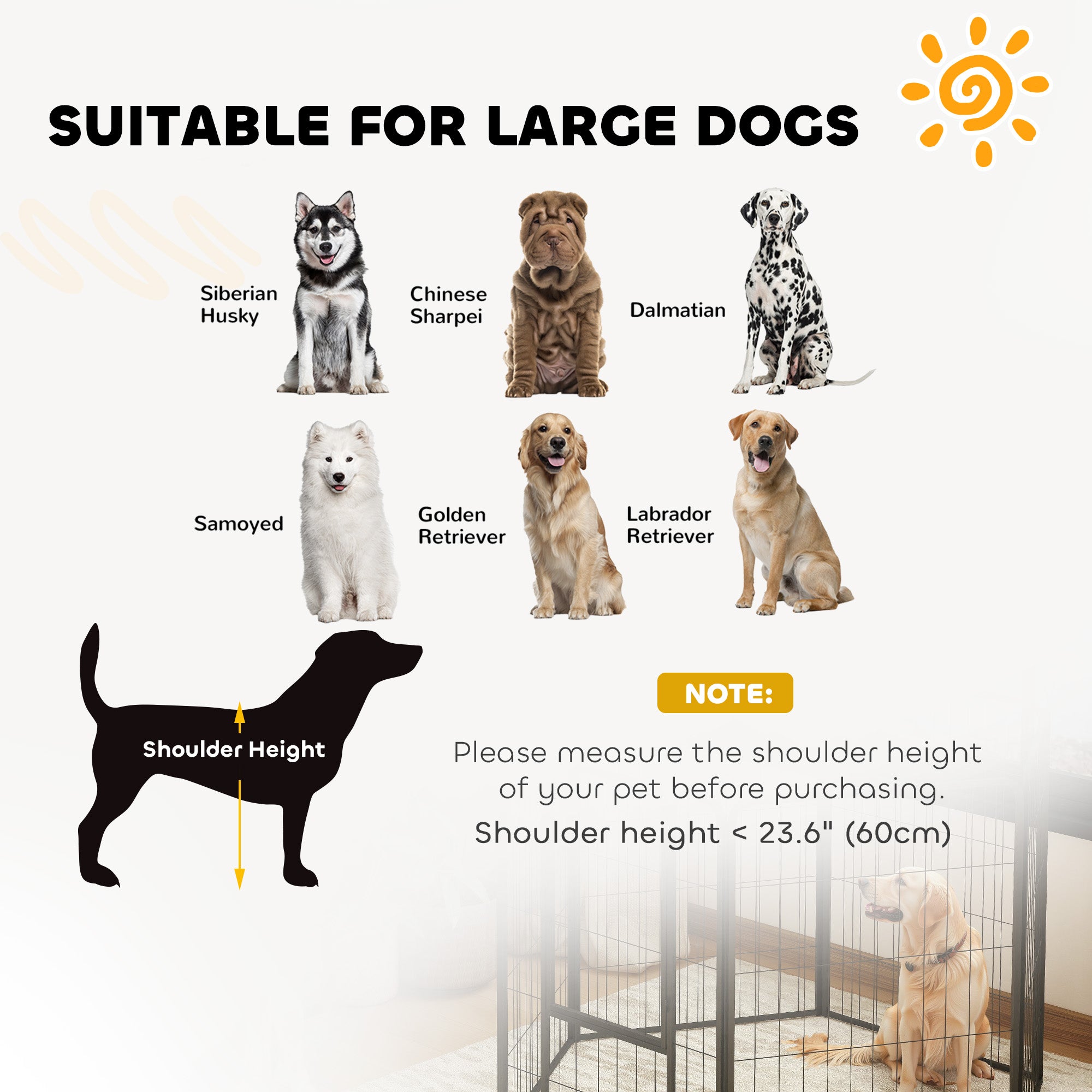 Heavy Duty 6-Panel Dog Playpen with Secure Door 100cm High for Indoor Outdoor - Black